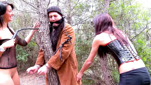 True slut gets banged by two cocks in the woods