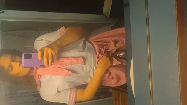 Japanese Schoolgirl dressed sissy gaped asshole in chastity by massive dildo