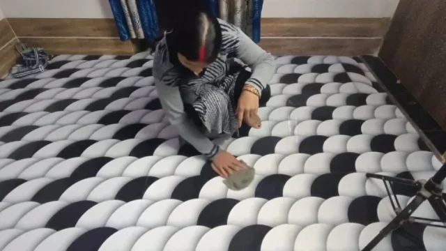 The beautiful maid came to clean the room and the owner caught her and fucked her