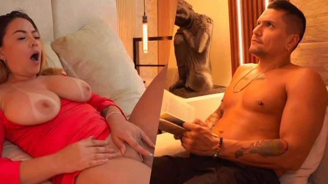 Busty blonde masturbates and her brother-in-law offers to give her what her