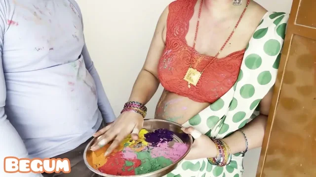 Fucking My Hot Aunt in Holi on Stairs