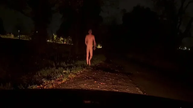 Almost caught naked barefoot wanking in public hide behind tree and bin