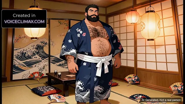Bara Animation - Bear Takeshi in Japanese clothes - Yaoi JOI Erotic audio for Men