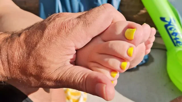 Sweet bare granny feet in different situations