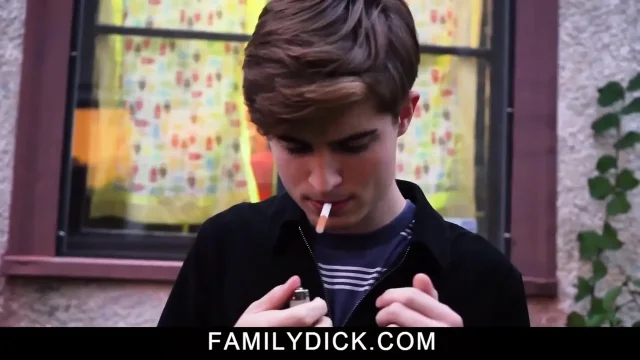 Disobedient smoking Stepson takes Stepdaddy's hard cock in his mouth instead