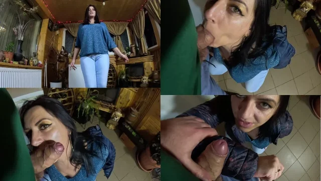 Cameltoe MILF Twerks in Jeans Blowjob Cum All Over My Puffy Jacket