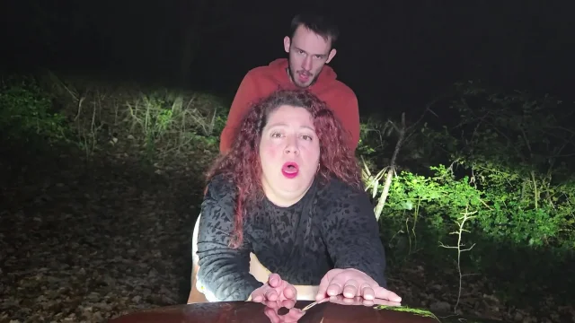 Little bitch getting fucked in a forest in the middle of the night