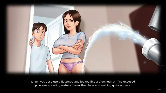 Stepson peak at her stepsister showering Summertime Saga