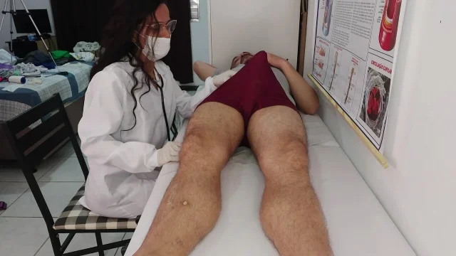 Patient undergoing medical examination gets hard in front of nurse