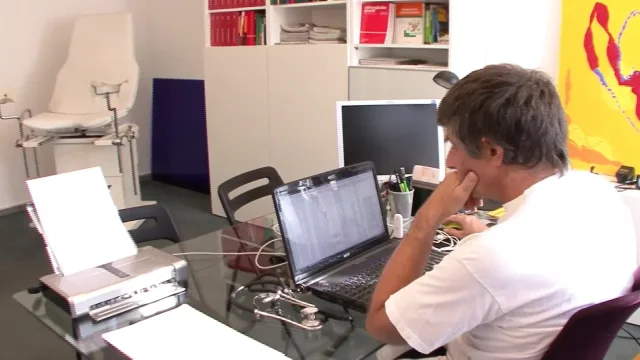 Busty German MILF rides dick in the doctor's office