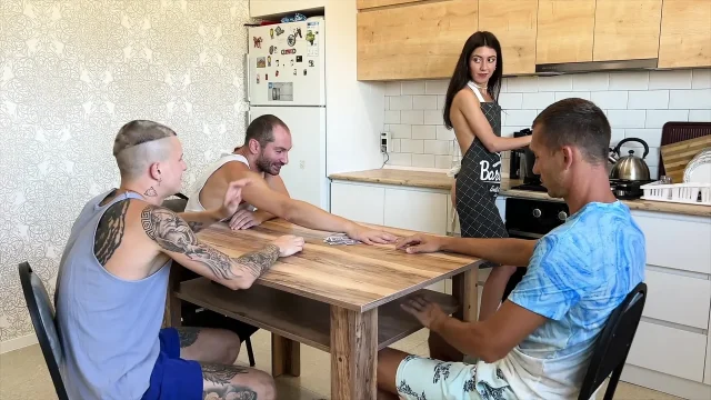 The wife seduced her husband and his friends - they had sex with her mouth and