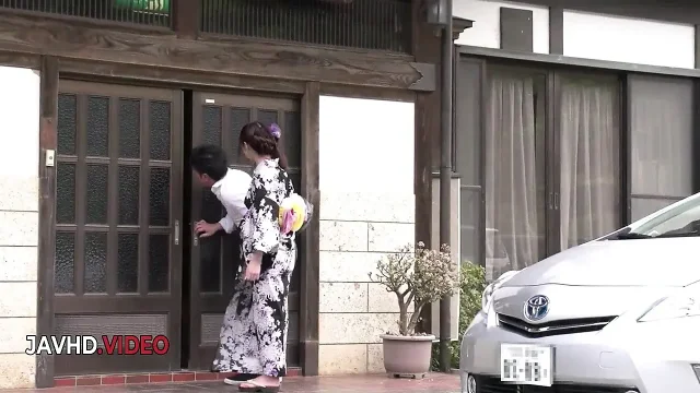 Wild Japanese kimono babe fucked hardcore then swallows big load