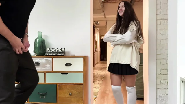 I Caught Stepbrother Jerking off - You Cum on My Uniform and I Can't Go to Study