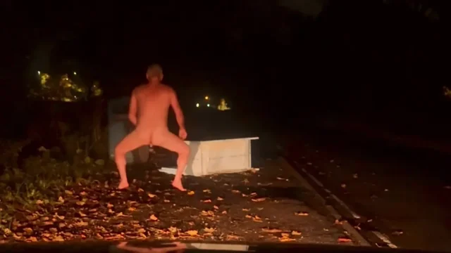 Naked outside when a car turns around in distance I decided to put on a show