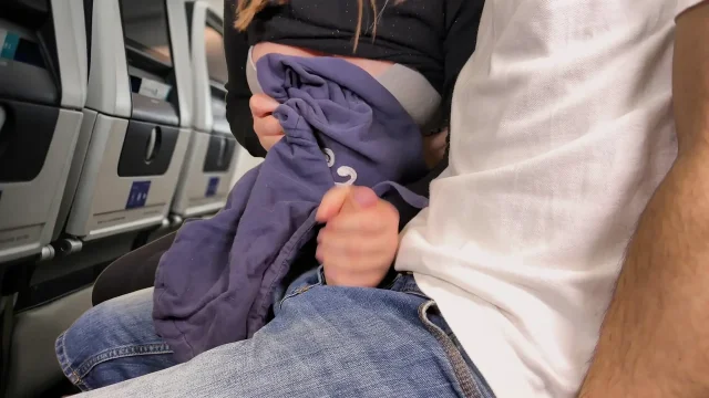 Public Cock Flashing in airplane - I made Stranger to Cum Risky Handjob during flight
