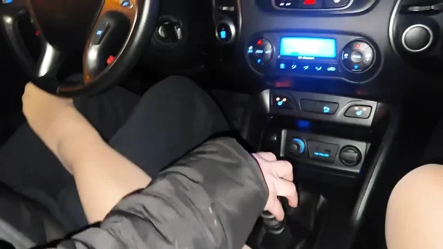 Mature stepmom teases her stepson in the car in public with her sexy legs in stockings
