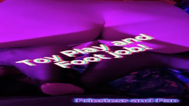 Sex toy play with a nylon foot job cumming on her feet