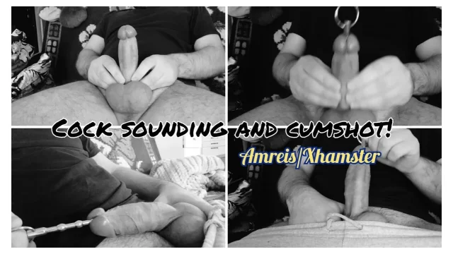 Cock sounding Powerful orgasm and sperm on the balls