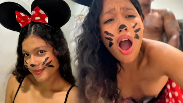 Minnie Mouse wanted to eat cheese but ended up eating a cock with her pussy