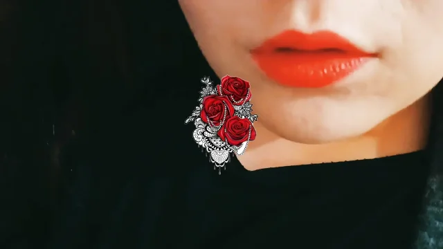 Sexy babe with red lipstick shows the boobs at night