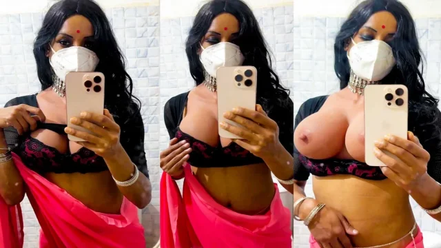 Crossdresser in Saree Silicon Boobs