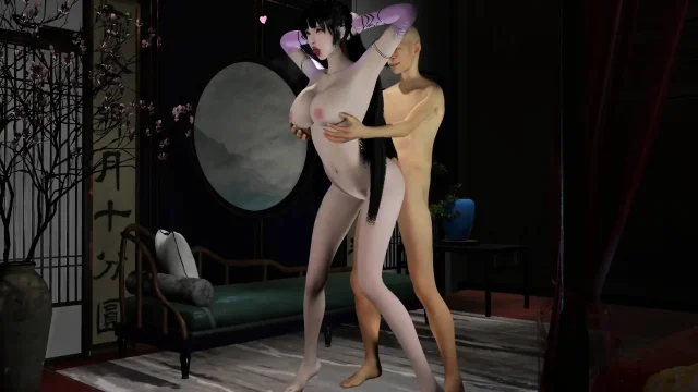 3D cosplay slut wearing sexy dress show her perfect feet