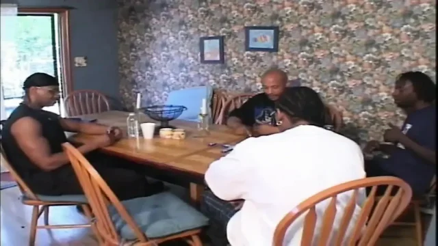 Big black cock in sexy blondeblack and white anal threesome