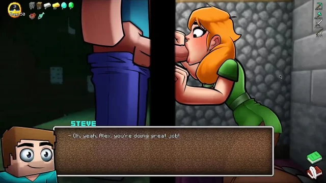 Alex Sucks Steve Through a Gloryhole Sloppy Blowjob HornyCraft Minecraft Parody