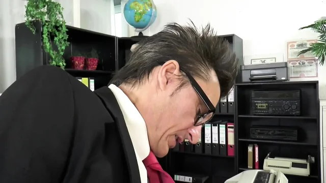 Stunning MILF with big boobs gets anally fucked in secretary room