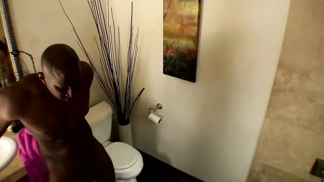 Black guy catches white lady taking a shower and pulls out his big cock