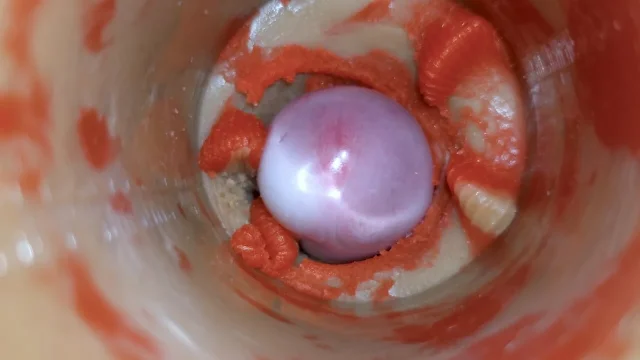 The camera inside the deep pussy records huge ejaculation with stuck condom 4k