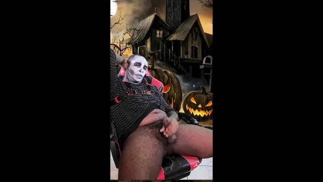 Fat skeleton stud caresses and gets fucked for Halloween