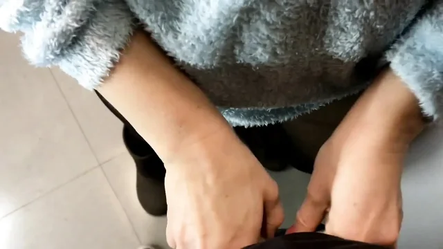 My Wife Dragged Me Into a Public Toilet Again and Made Me Cum in Her Pantyhose POV