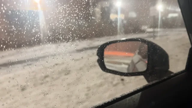I suck his warm cock in public parking while snowing