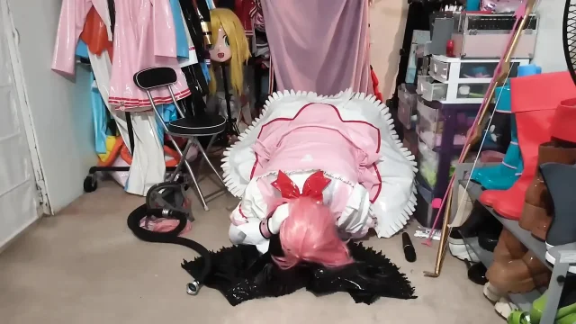 PVC Magical Girl Madoka Gasmask Bondage and Cum Eating Ending