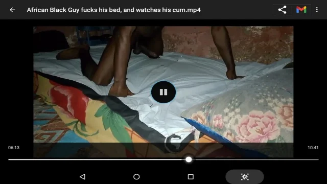 African Black guy fucks his bed and watches his cum