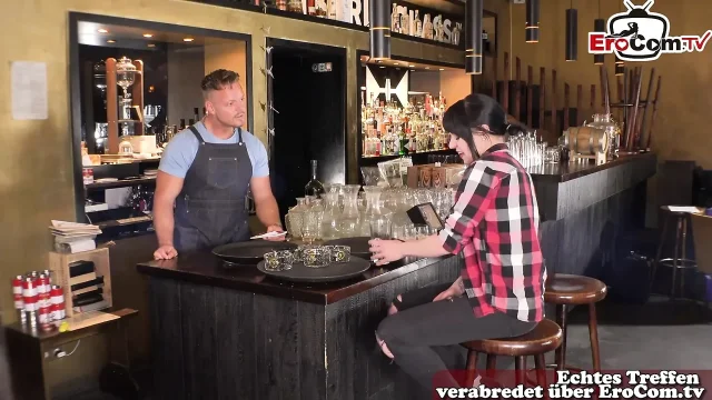 German slut does handjob with a strange man