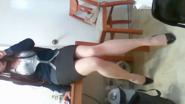 College bitch in stockings and highheels tried kinds of office style skirt looks