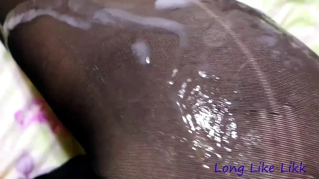 Rip and cum black pantyhose legs