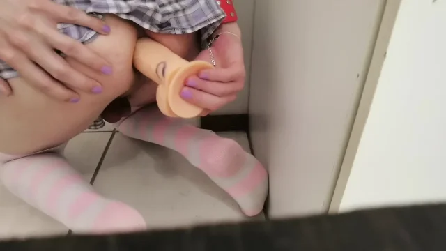 Practicing riding a cock with a dildo