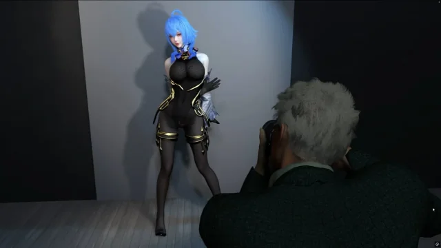 Model and stepuncle taking photos