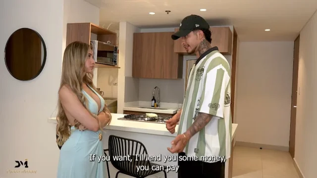 Hot Blonde Pays Pizza Delivery Guy with Her Pussy - Danner Mendez & Ambar Prada