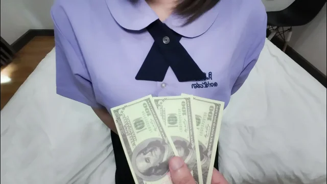 Student teen girl gets paid for cum inside