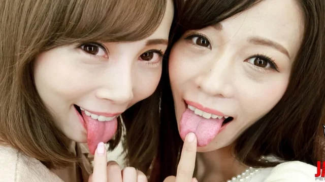 Aya and Yuri's Invitation a Playful Lesbian Kiss