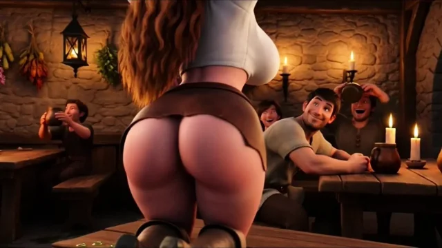 Hot Sensual Platinum Blonde Barmaid Flirty Wild Night In Bustling Medieval