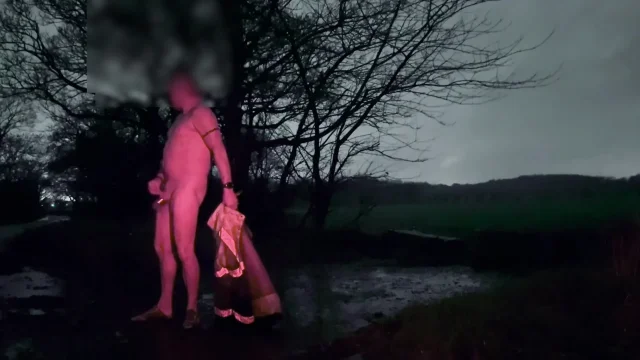 Wanking naked in the rain