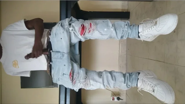 Black with huge dick in streetwear jerk and cum 4