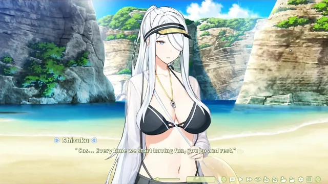 Hentai Game - Summer Clover - Beach Hentai - White-Haired Beauty Gives