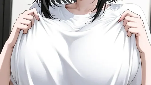 A beautiful woman with huge breasts and glasses