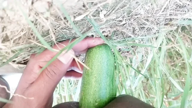 Anal fucking with a thick cucumber